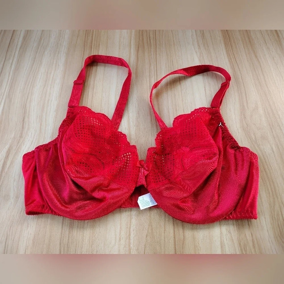 Vintage Warners 34D Satin Kisses Bra Red Second Skin Lace Underwire NWOT - Picture 1 of 5